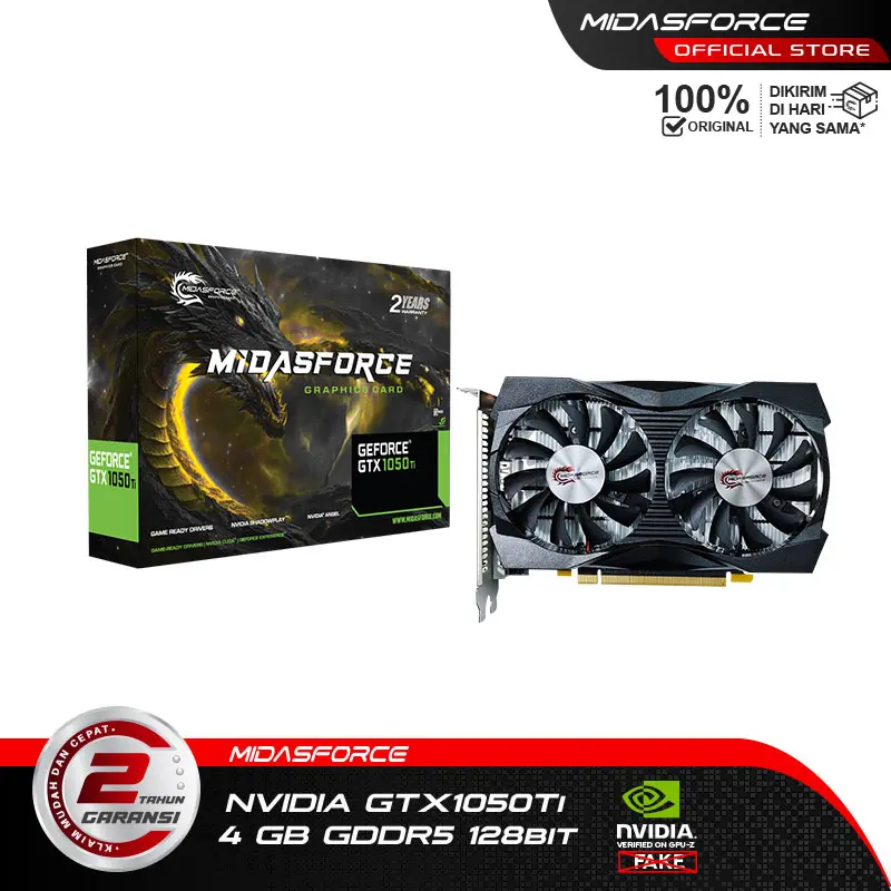 VGA Midasforce Nvidia GTX 1050Ti GDDR5 128bit 4GB ATX Garansi 2 Tahun Graphic Cards Komputer Desktop