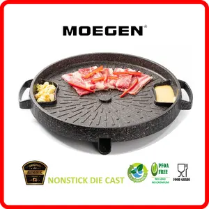 Moegen Germany All New Bulgogi Pan 32 cm Granite Original Anti Lengket Tanpa Tutup Kaca