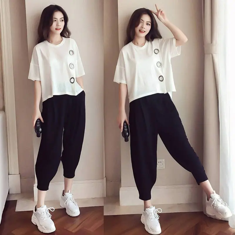 Quần Áo Nữ, Ngoại Cỡ, Bộ Đồ Hai Mảnh Mỏng Vừa Vặn, Thích Hợp Cho Các Cô Gái Béo (150,00kg), Thời Trang, Phong Cách Phương Tây Thể Thao Và Đi Chơi, Trông Trẻ Trung, Thích Hợp Cho Mùa Hè, Trang Phục