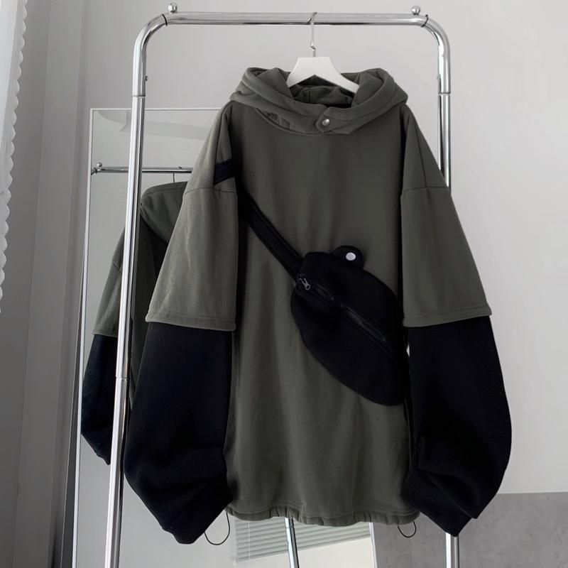 Hoodie Túi Hình Ếch Xanh Rêu Phối Đen Form Rộng Unisex_SSSTore Áo Menswear