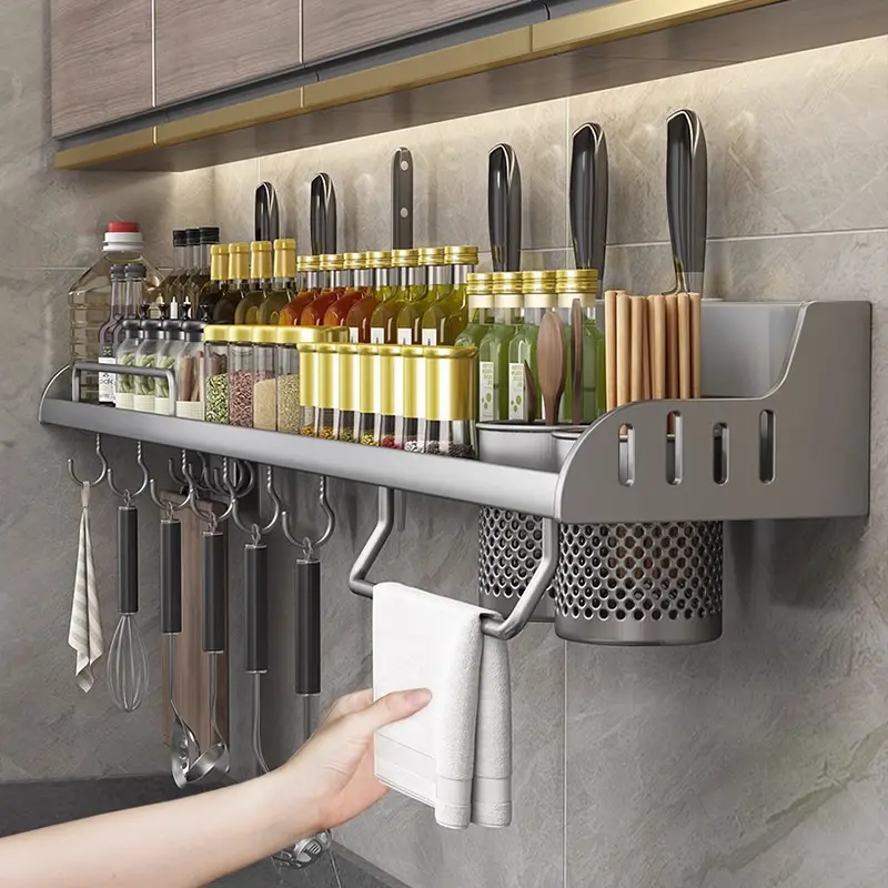 Wall-Mounted Kitchen Organizer for Utensils and Seasonings