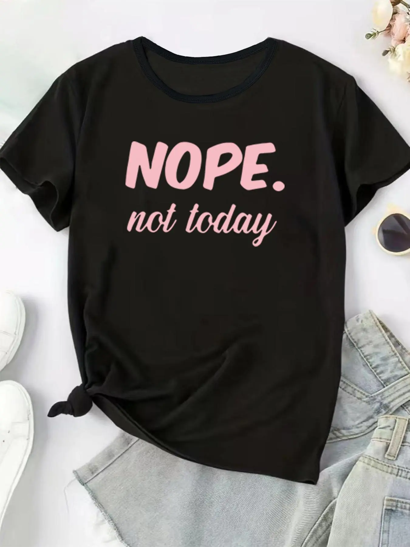【Plus Size】 Letter Print Round Neck Tee, Casual Short Sleeve T-shirt for Summer, Women's Plus Clothing for Daily Wear