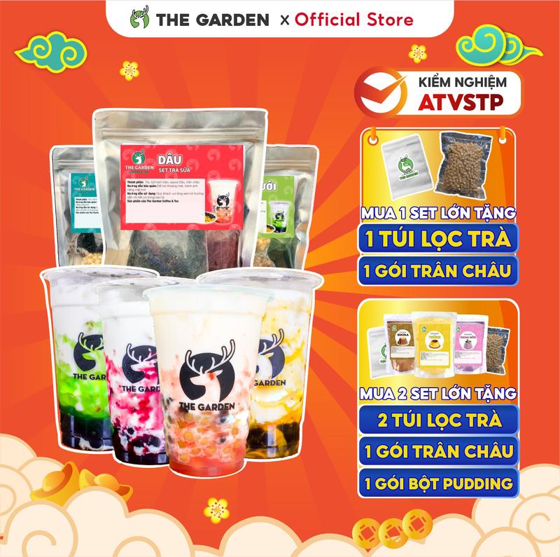 Trà sữa Dâu, Việt Quất, Xoài, Dưa Lưới  25-30 Ly set nguyên liệu THE GARDEN Topping