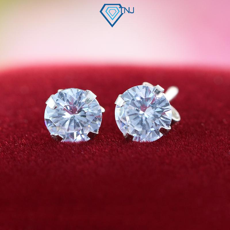 Khuyên tai bạc TNJ đính đá 6 ly đẹp BTA023-1