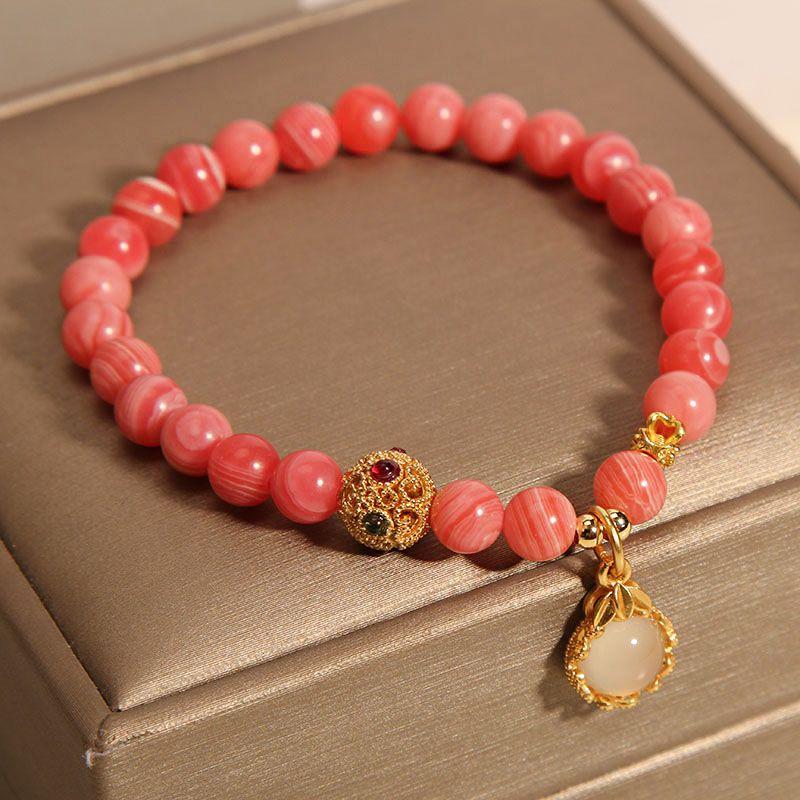 Product Introduction of Rhodochrosite Bracelet Female Ins Special-Interest Design Light Luxury High-Grade Feeling Girlfriends Net Red Opal Water Drop Pendant Bracelet bracelet  stack 4