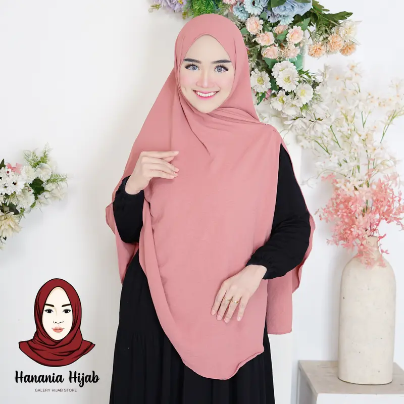 Pashmina Humaira Oval Jumbo Syar'i 200x120 Crinkle Airflow Premium By Hanania Hijab Kerudung Syari Panjang Muslim Basic Hitam Empat 4