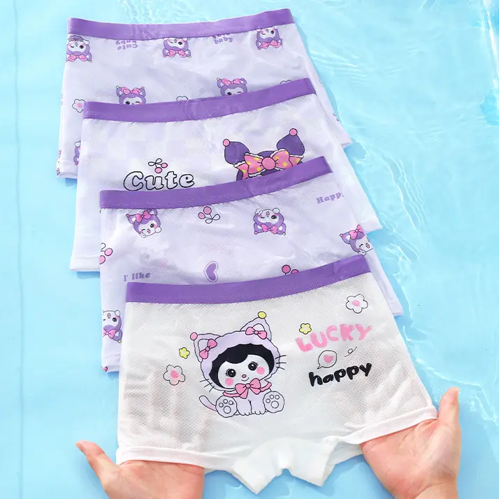 10-45kg Set 4 Quần Chip Bé Gái Lưới thoáng khí 2 Đáy họa Tiết Kuromi, gấu dâu, labubu cho bé gái từ 1- 16 tuổi 5