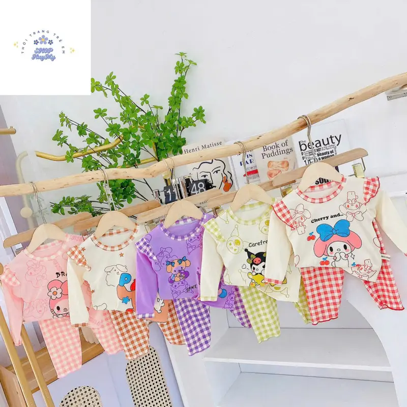 [MS7] Bộ  Dài Tay Thun Tăm Cánh Tiên + Com Bo giá hời Cho Bé Gái Phối Quần nhiều họa tiết  Dễ Thương Cho Bé Gá từ 5-16kg ,mềm mại,thông thoáng. 4