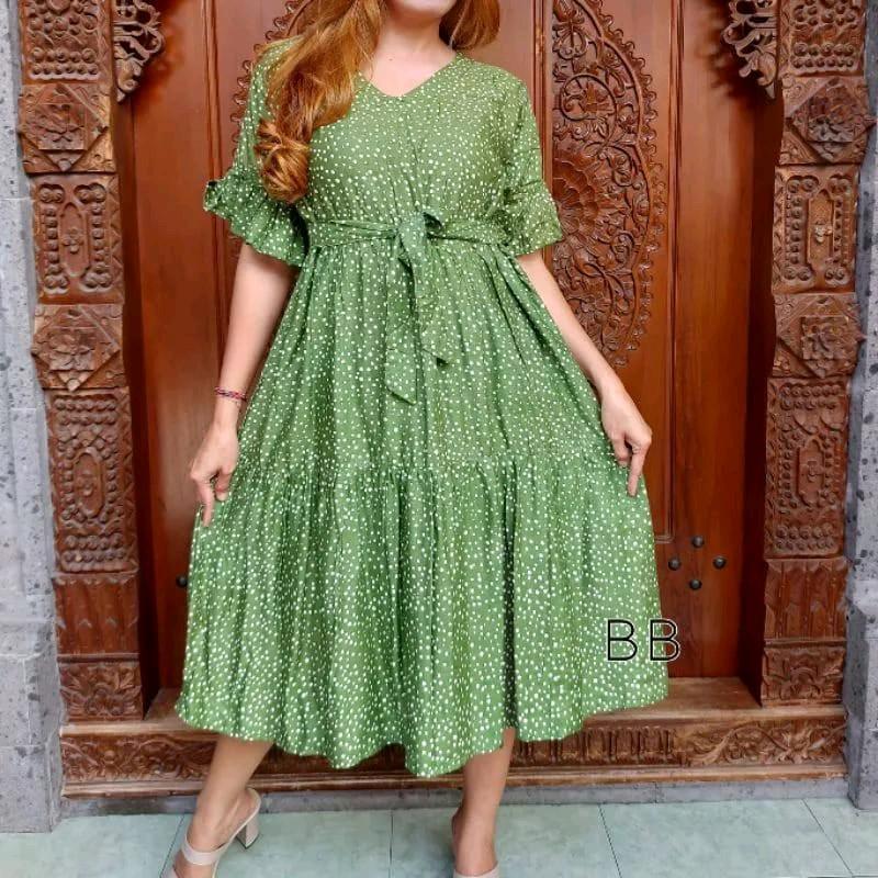 DRESS JENIMA JUMBO LD 120CM  MOTIF TERBARU POLKADOT Fit Baju Bumil Busui  Rayon Wanita Ibu Hamil MOTIF POLKADOT Kuning Kancing 5