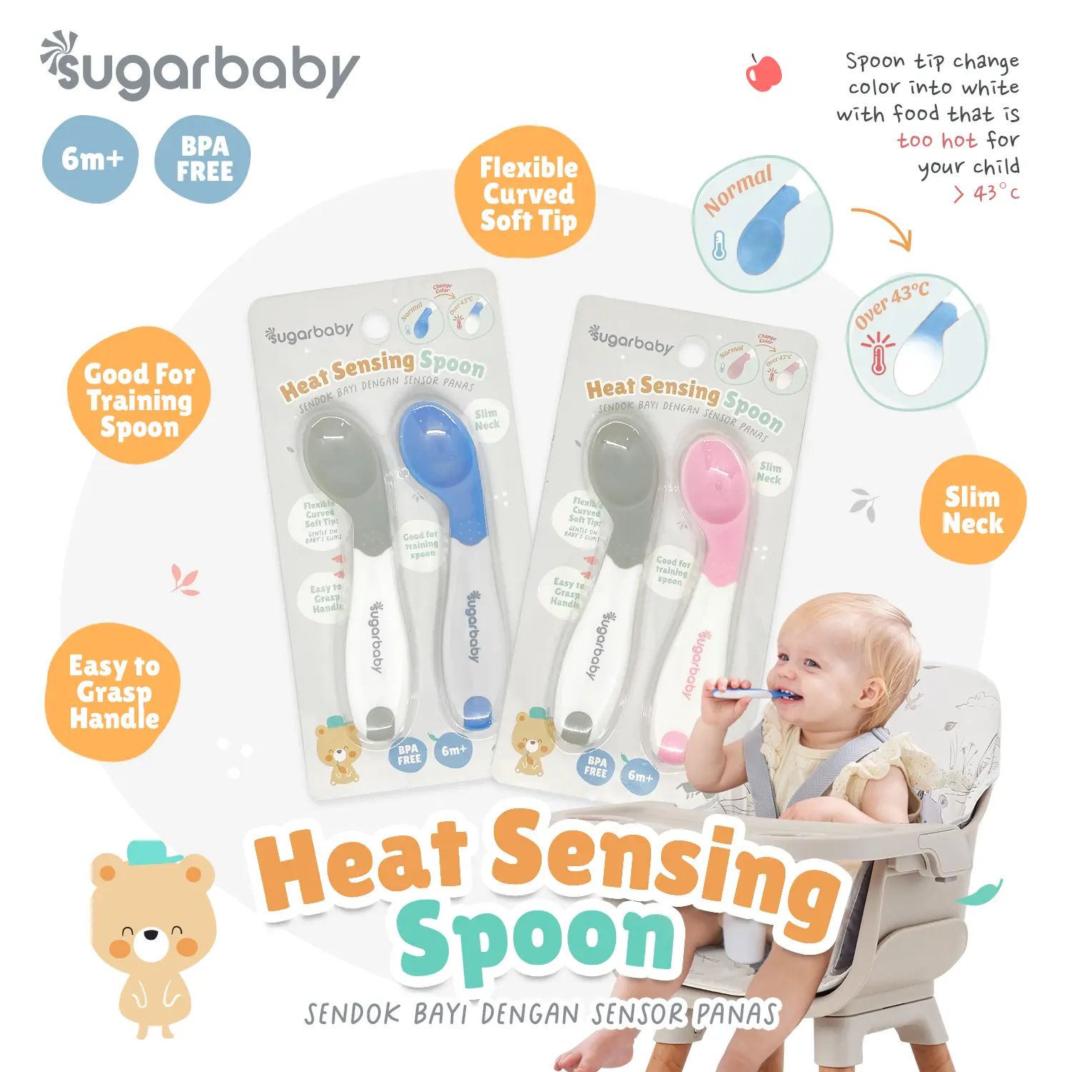 Sugar Baby Heat Sensing Spoon/Peralatan Makan Bayi/Alat Makan Bayi