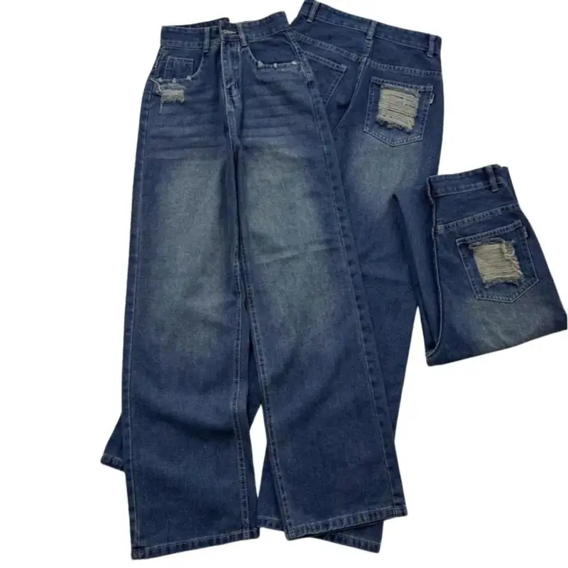 Quần Ống Rộng thiết kế rách túi thời trang hót 2024. Jean Nữ Denim quansuong  namlun m5 1