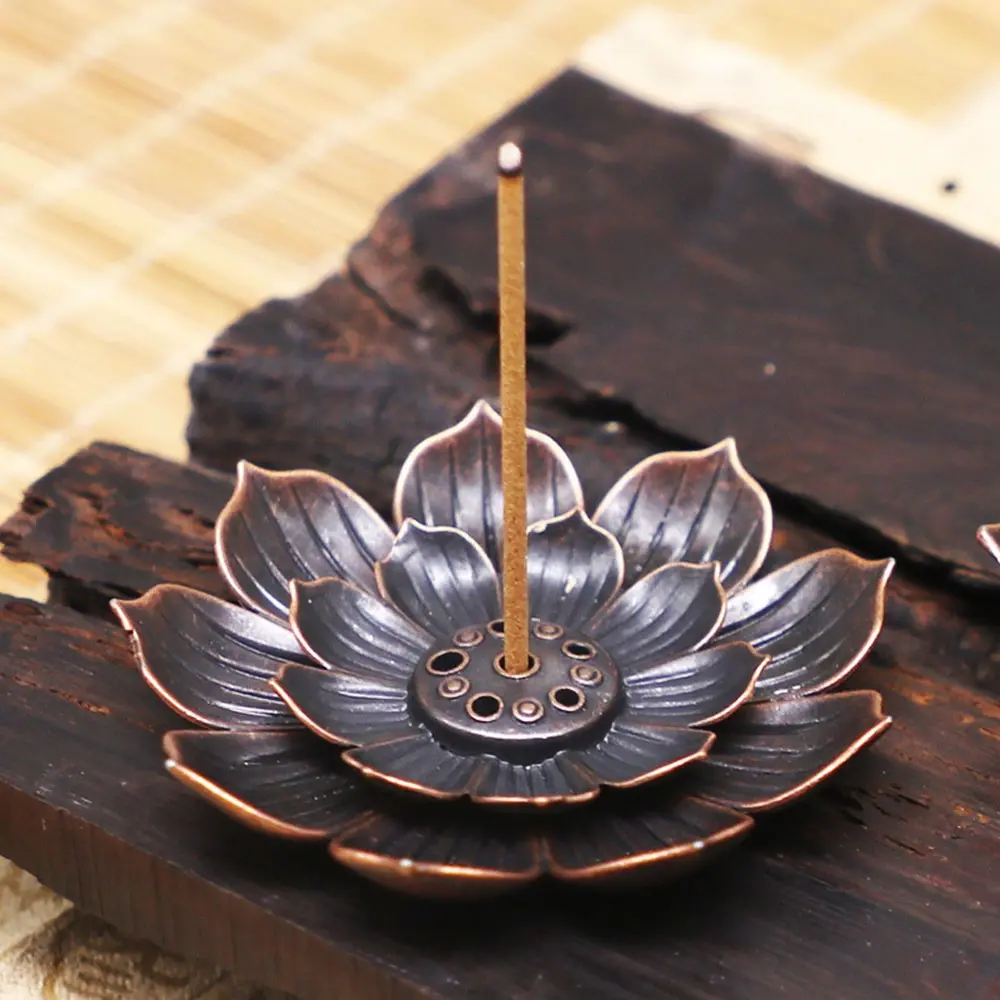 Tempat Pembakar Penyimpanan Pembakaran Dupa Bukhur Hio Stik Stick Arab Model Bunga Lotus Holder 9 Lubang Tempat Dupa Kerucut Incense Stick Holder Kuningan Perlengkapan Rumah Keagamaan Pengharum Ruangan Aromaterapi
