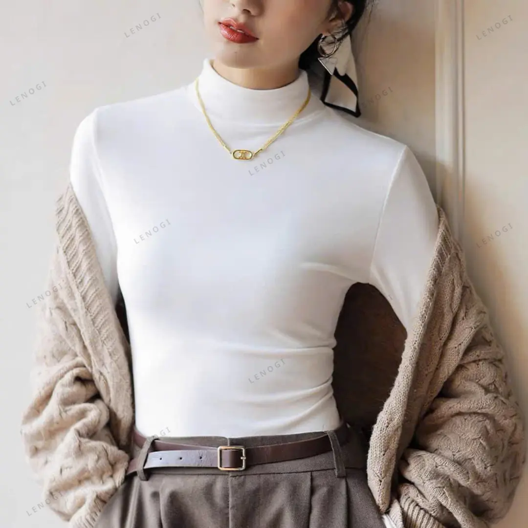 Áo cổ 3p cotton zip LÓT LÔNG Lenogi áo giữ nhiệt cổ ba phân ôm body A95 Thun Nữ | BigBuy360 - bigbuy360.vn