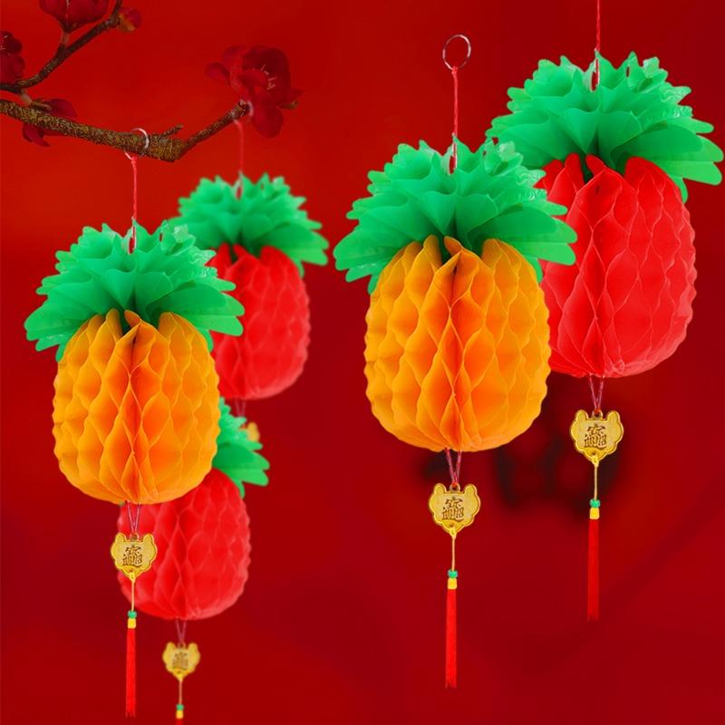Product Introduction of Chinese Traditional Spring Festivals Pineapple Honeycomb Ball Lantern Oil-plastic Paper Hanging Lanterns Chinese New Year Gifts Decor 15