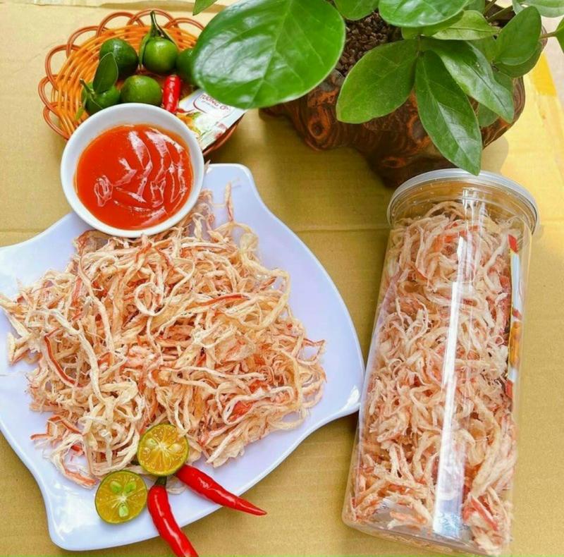 Mực sợi hấp nước dừa loại 1 pet 300gram ăn vặt bảo hân Food Cay Snack
