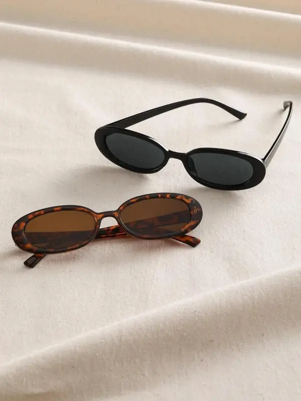 Trendy Tortoiseshell Pattern Sunglasses Set, Vintage Oval Frame Sunglasses for Everyday Use, Fashion Accessories for Outdoor Activities 4