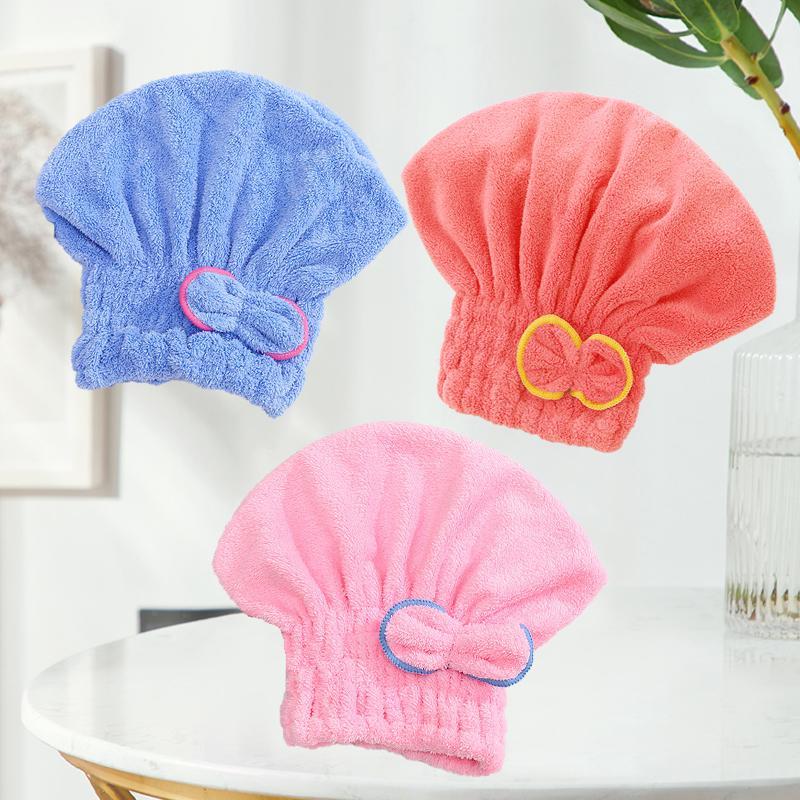 Bow Decor Hair Drying Towel, 3 Counts Soft Absorbent Hair Towel, Hair Drying Cap, Bathroom Supplies 7