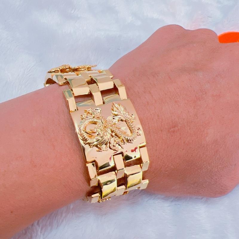 Vòng tay nam, lắc tay nam rồng màu vàng Tây trạm khắc 18k bền đẹp VIP 2025 Phụ Kiện