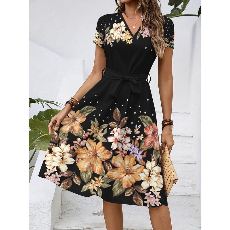 Street Print Split Joint V Neck Cake Skirt Dresses(4 colors) Street Print Split Joint V Neck Cake Skirt Dresses(4 colors)