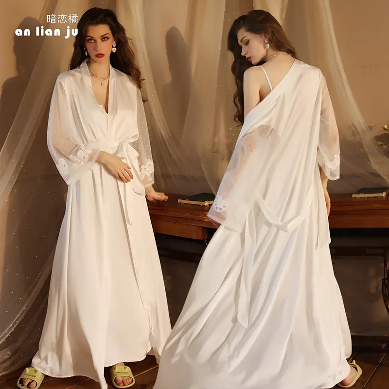 Áo Choàng Ngủ Gợi Cảm, Feiyun, Áo Choàng Tắm Cực Dài, Đồ Ngủ Cho Nữ, Dài Tay, Làm Bằng Satin, Thích Hợp Mặc Nhà, Mỏng, 60763b, Hàng Mới Về 3