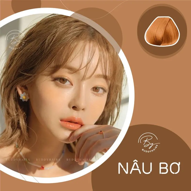 Nhuộm Tóc MÀU NÂU BƠ không cần tẩy lên màu xinh có oxi gang tay mũ chùm đầu lược