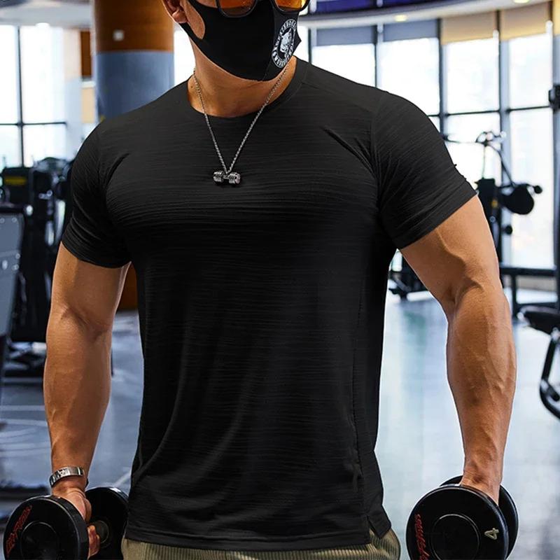 Muscle Training Compression T-shirt Man Running Dry Fit Tee Plain Color Plus Size Gym Men's T-shirts Sports Men Tops Sweatshirt 3