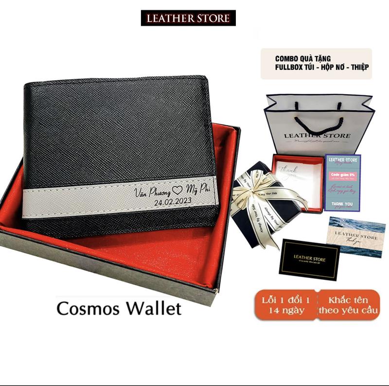 Fullbox Quà Tặng Ví Nam Khắc Tên Theo Yêu Cầu Da Bò Saffiano Sang Trọng Cao Cấp Dáng Ngang Đứng Màu Đen Xanh Kích Thước 9.5x11cm Bảo Hành 24 Tháng Gói Quà Tặng Hộp Nơ & Túi Thiệp Tay Quà Tặng Sinh Nhật Ý Nghĩa Cho Người Yêu Chồng Bố và Bạn Bè