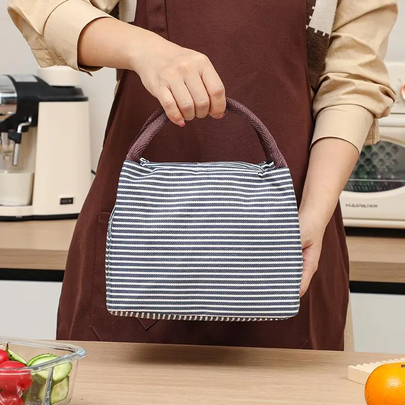 Striped Pattern Lunch Bag, 1 Count Reusable Lunch Handbag, Insulated Lunch Bag for Work Travel Picnic, Home Supplies 4