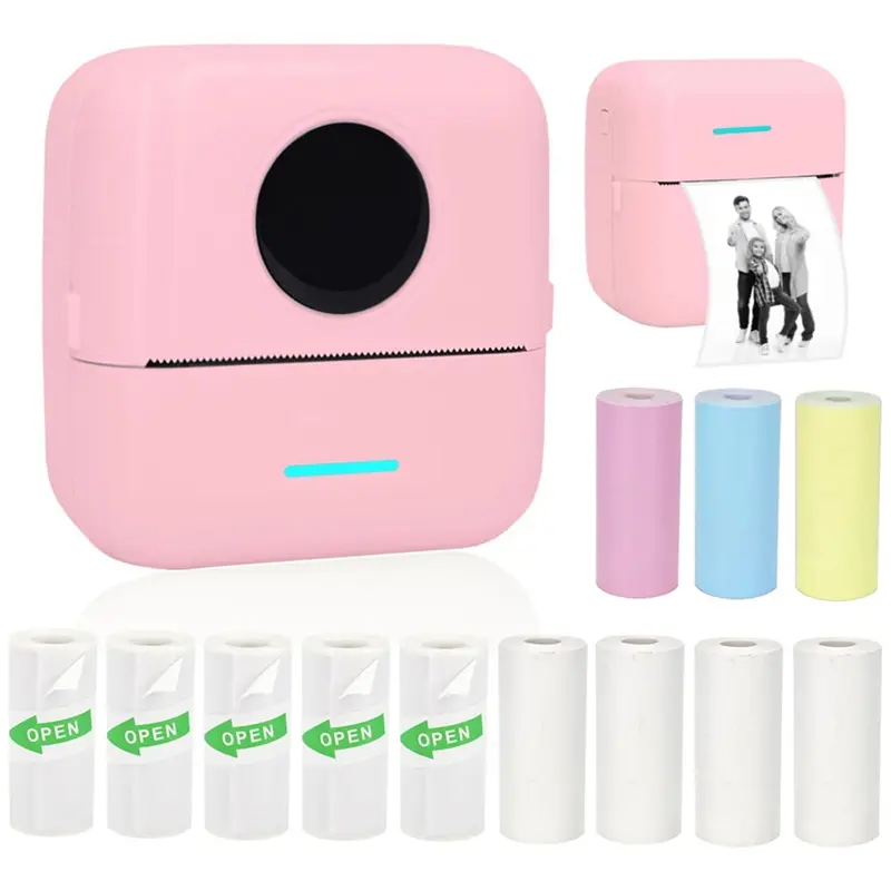 Máy in Cầm Tay mini, Máy in nhãn dán không mực, với 12 cuộn giấy, Máy in nhiệt mini, Thích hợp cho Ghi chú / Ảnh / Nhãn dán
