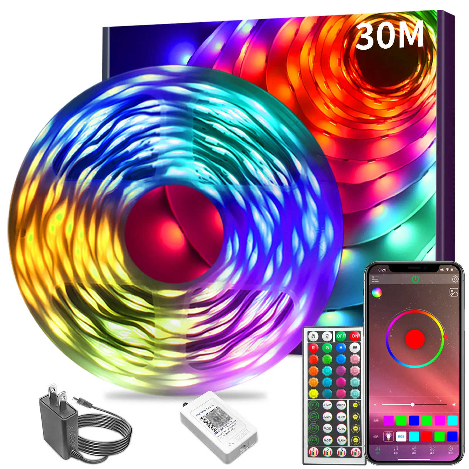 200FT 100FT 50FT LED Strip with Remote and APP Music Sync Color ...