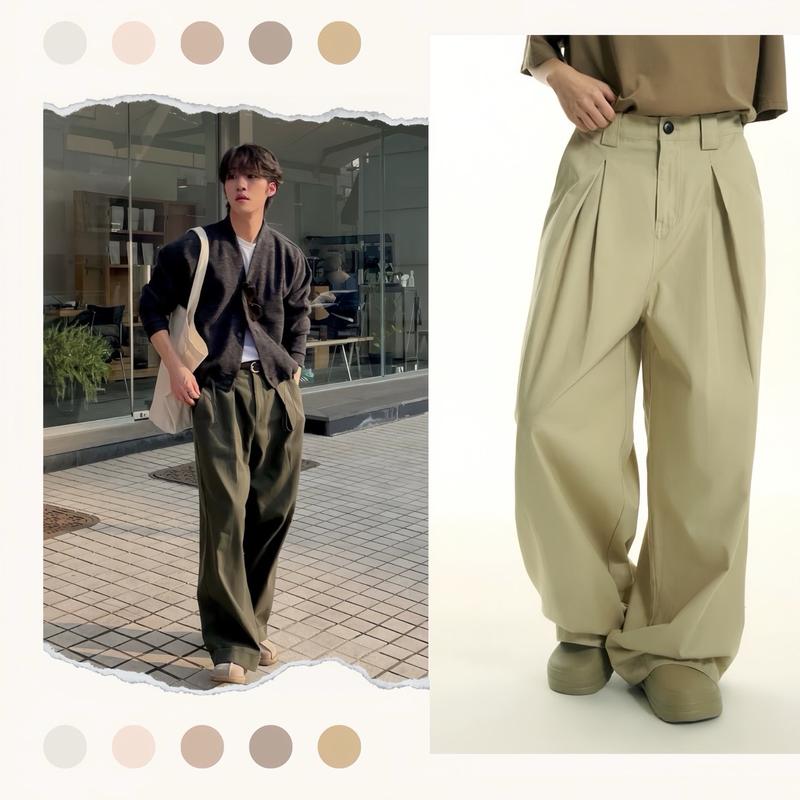 Quần Kaki Ống Rộng Quần ống suông Xếp Ly from rộng basic cho nam nữ vải mềm mát