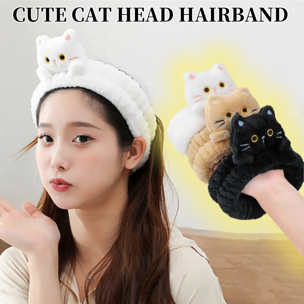 Korean Fashion New Cute Cat Head Make-up Special Face Wash Hairband Soft Headband Women