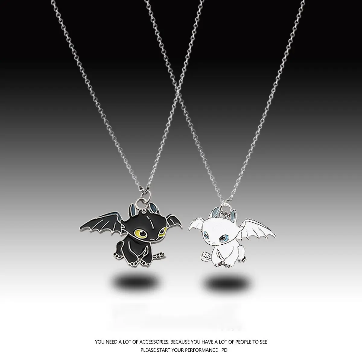 2025[2318 People Collection] Cartoon White Night Double Dragon Necklace Men and Women Ins Hip Hop Cool Couple's Pendant Girlfriends Pair Cute Jewelry