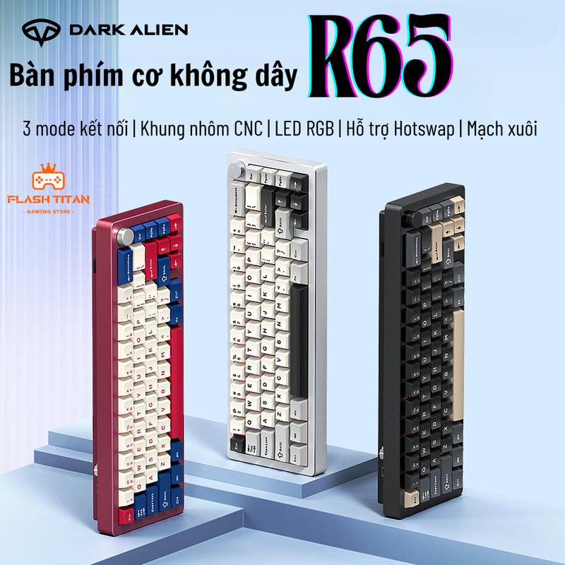 Bàn Phím Cơ Không Dây Dark Alien R65 - Led Mạch Xuôi - Keycap PBT Double shot - Khung Nhôm CNC