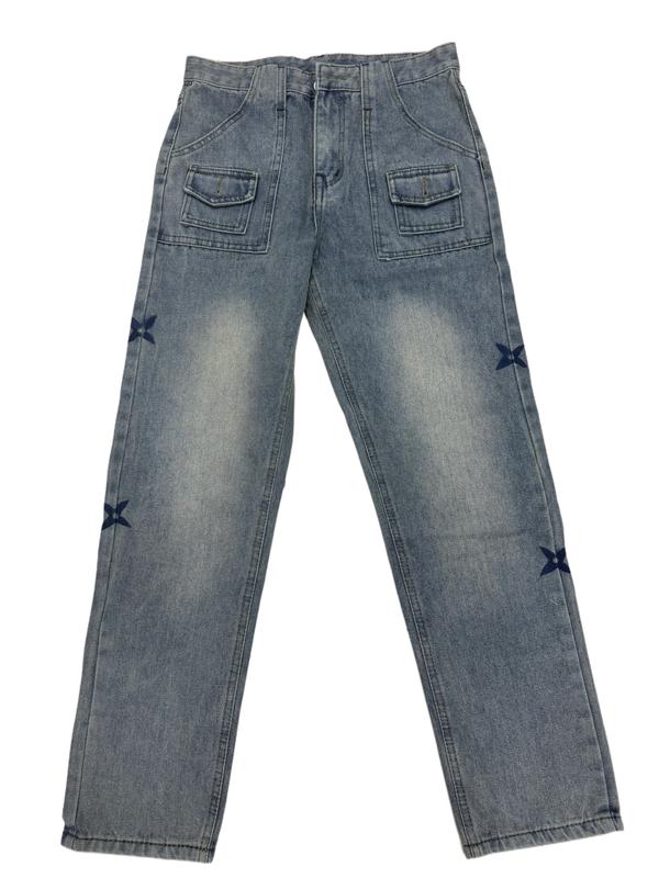 (xả hàng) quần suông ống ống rộng Ong jean túi kép màu bụi (71) Nam Menswear Pants Kem regular  fit jeans