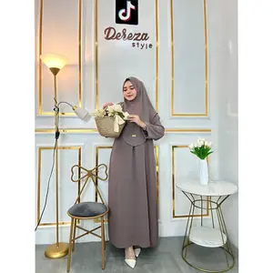 Nur abaya set hijab bergo cringkle airflow by dereza style gamis set hijab Polos Muslim Wanita Dress Dewasa Crinkle Remaja