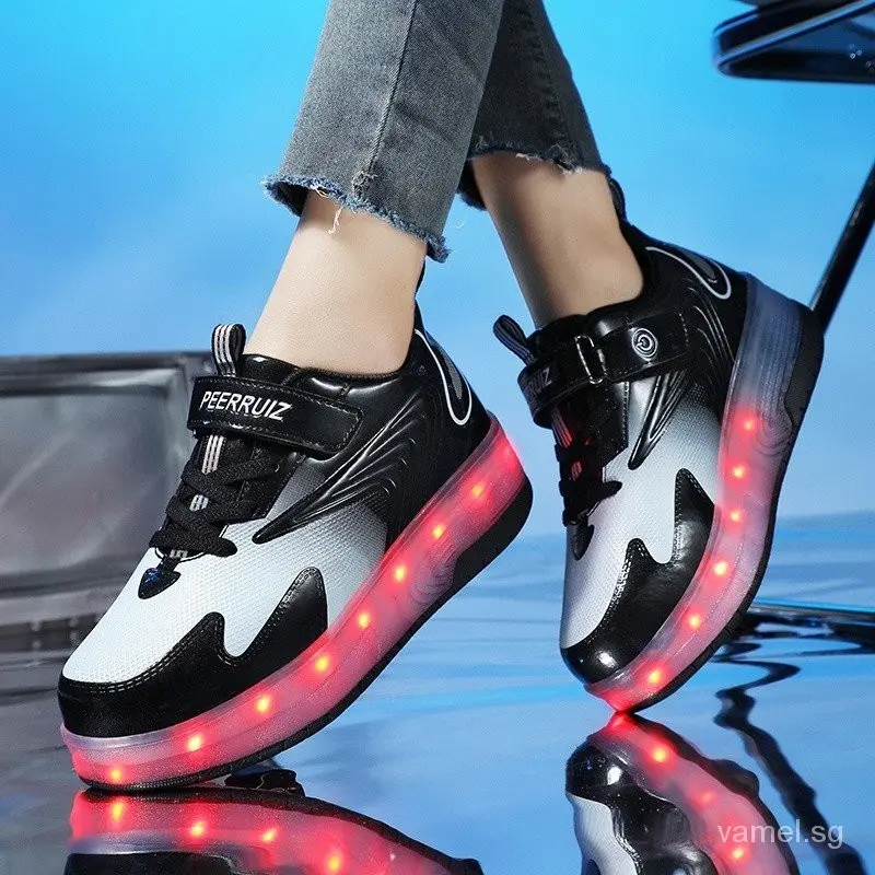 Ready Stock Size 28-40 Pairs Walking Shoes Youth LED Light Roller Skates Sports Shoes Children/Adult Roller Skates Double Wheel Sports Shoes Double Wheel Skates Roller Skates Paren