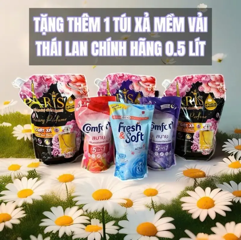 [MUA 1 ĐƯỢC 2] Combo 2 túi Nước giặt xả Paris hương nước hoa - Túi nước giặt Pháp 2200ml tiết kiệm, thơm dai, Làm sạch (giao màu ngẫu nhiên) 4