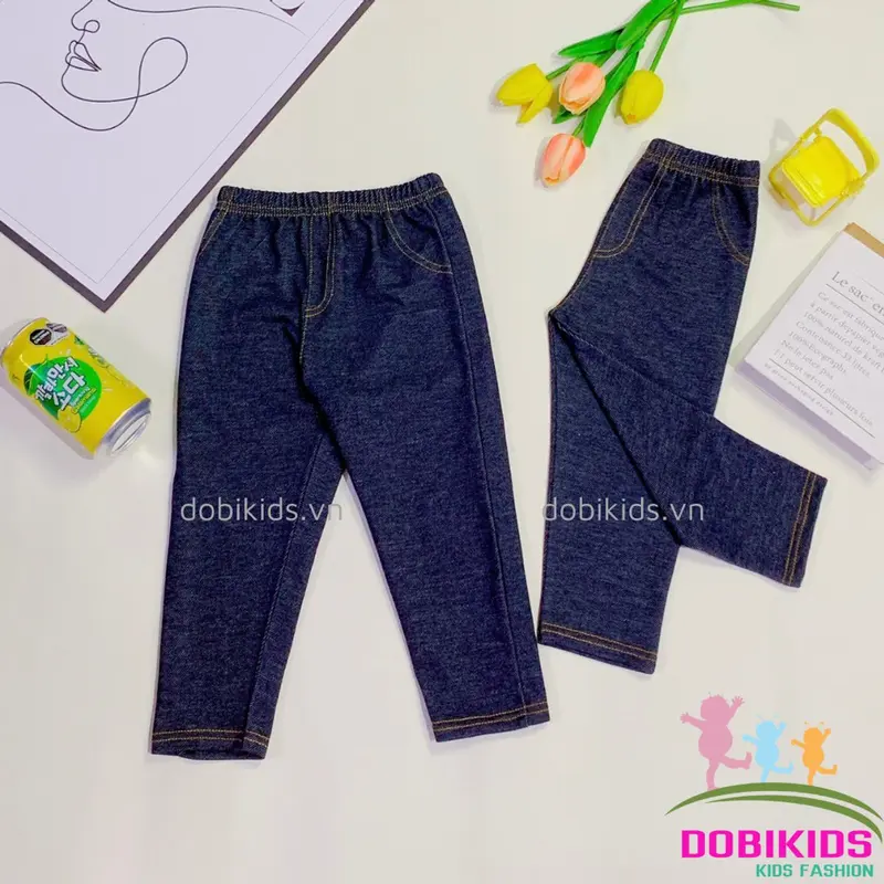 Quần dài giả jean bé trai bé gái chất jean thun co giãn tốt form baggy siêu xᶖnh 0