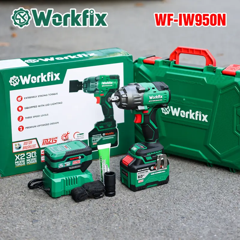 Máy Siết Bulong P WORKFIX WF-IW950N Không Chổi Than, Lực Siết 950Nm Mở Vặn Ốc Xe Tải, Ô Tô 7
