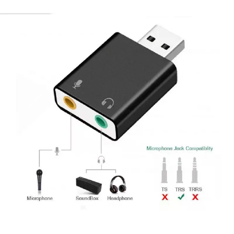 Card Âm Thanh USB, Bộ Chuyển Đổi Tai Nghe Âm Thanh USB Sang 3.5Mm, Card Âm Thanh Ngoài, Âm Thanh 7.1