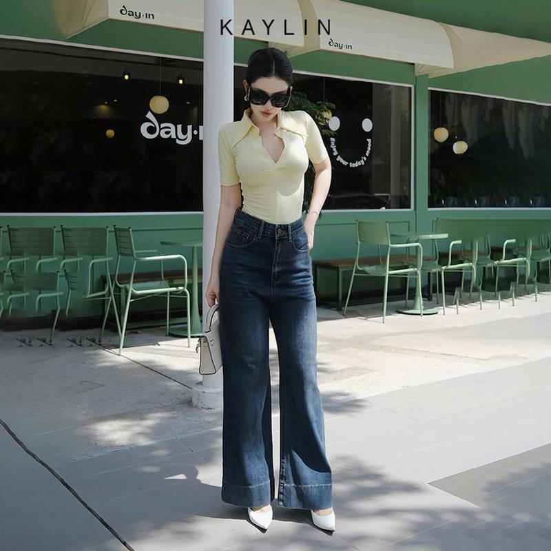 Quần JEAN KAYLIN form suông Basic phối dây chất vải denim dầy dặn phong cách - N2325 Nữ Women Pants