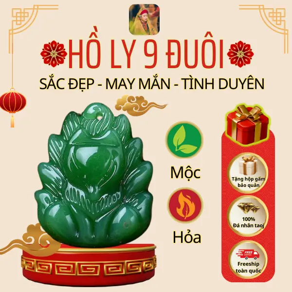 Dây Chuyền,Vòng Cổ,Trang Sức Phong Thủy Hồ Ly Chúa 9 Đuôi XANH (MỘC) Đá Nhân Tạo Mang Lại May Mắn,Tài Lộc,Tình Duyên
