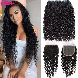 RAMADAN SALE Alibele 5x5 Transparent Lace Closure With Bundles Malaysia Water Wave