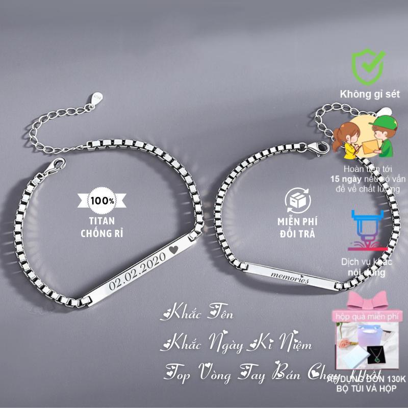 [Khắc tên] [Ghi Chú] Lắc  kèm tên cặp đôi vuông nam nữ Khắc Tên theo yêu cầu thuần Việt có sẵn không cần đợi, quà tặng tình yêu kèm hộp Titan Phụ Kiện - 1402 - Lễ tình nhân - Valentine vòng Hoa Lịch Pin vong tay tang nguoi yeu vòng  tay  cặp 1