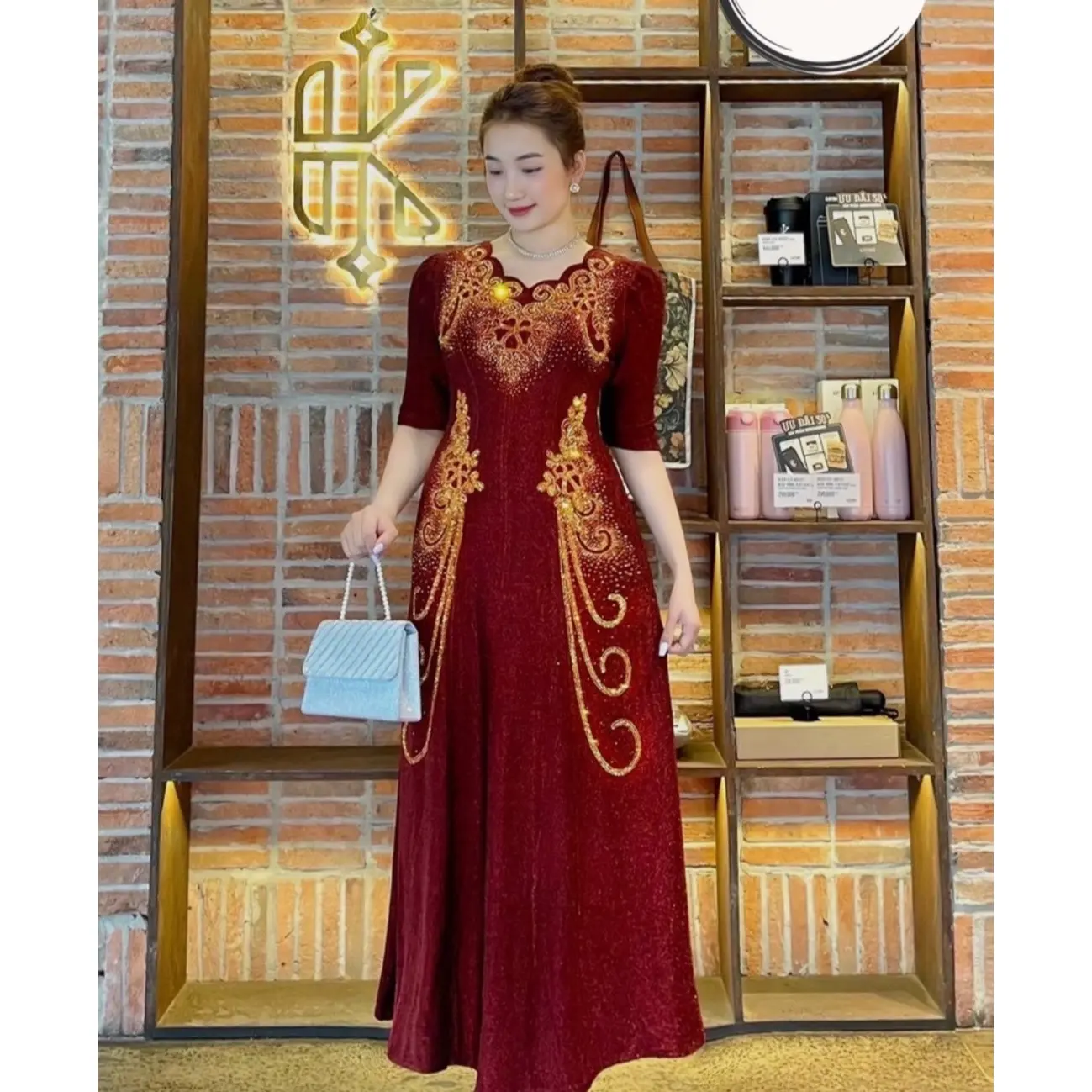Đầm Đi Tiệc Mã HL598 Dáng Đầm Dài Cổ Lượn Sóng Chất Vải Thun Nhũ cổ lượn sóng đính Đá DMC Cao Cấp Từ 50kg Đến 75kg Dress Women Nữ lụa reda