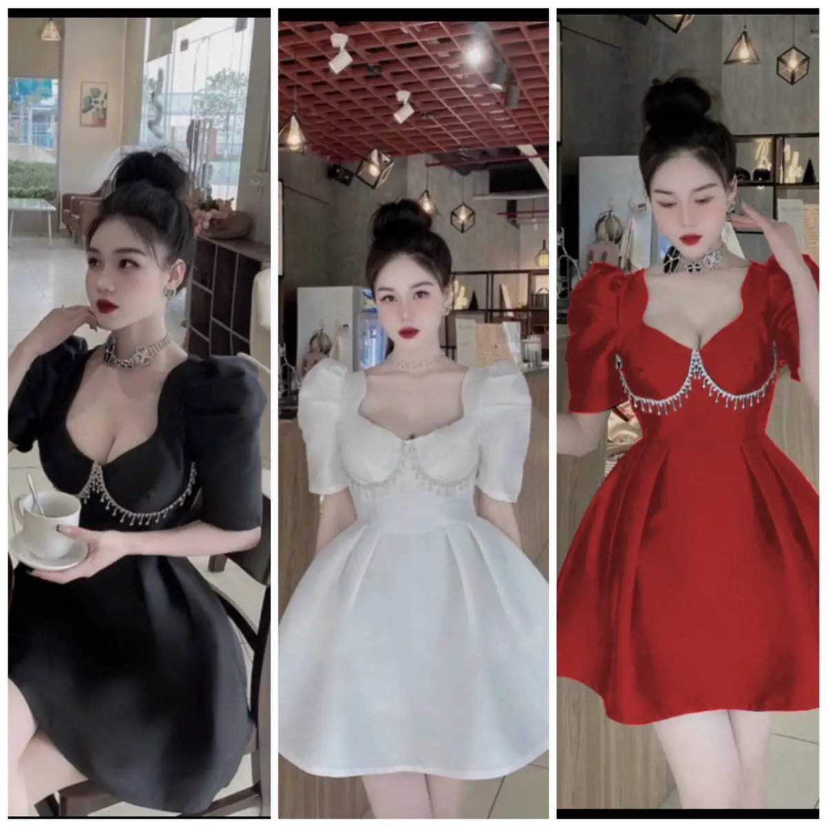 Đầm đá cúp bét seo lờ(có mút), chất taffa  bigsize 55-90kg Nữ Women Voan Dress Voi Trắng