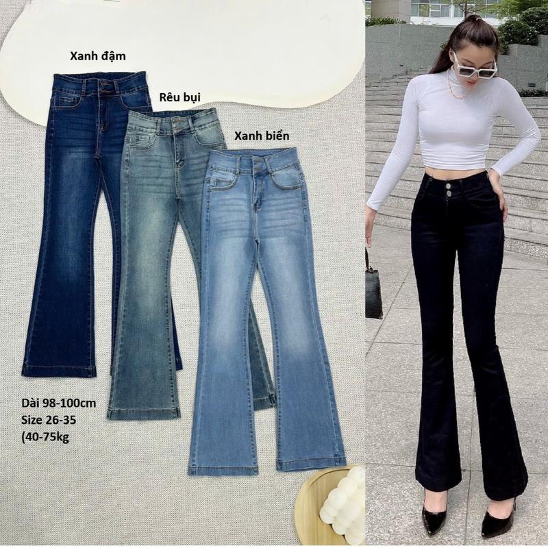 [98-100cm] Quần jean nữ ống loe NM Jeans, chất co giãn, đủ size từ 40kg đến 75kg, 6 màu, 2 nút trơn - Pants, Women