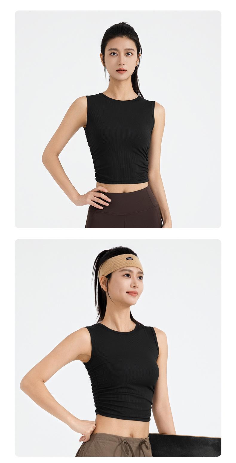 Product Introduction of Summer new product, double-sided wrinkled ribbed sleeveless top, slim fit, waist cinching, sports yoga vest for women 18