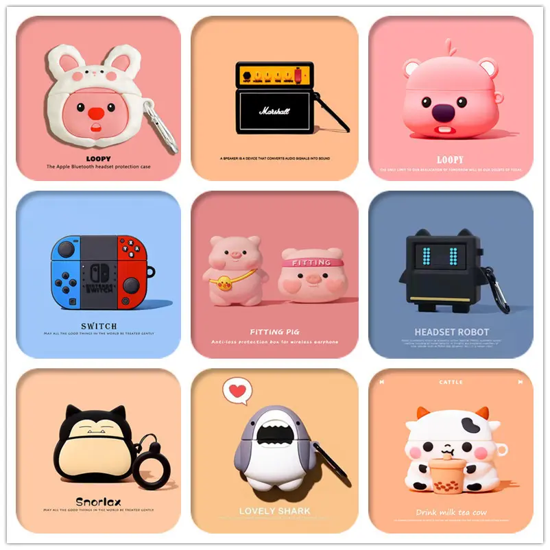 New pattern cartoon cute shark for Apple AirPods Pro 2 three-dimensional protective air pods cover 3 earphone cover Apple air pods1 silicone case
